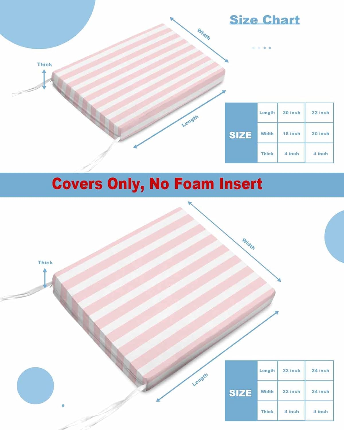 Pink Striped Outdoor Cushion Covers Set of 2 - Waterproof Slipcover