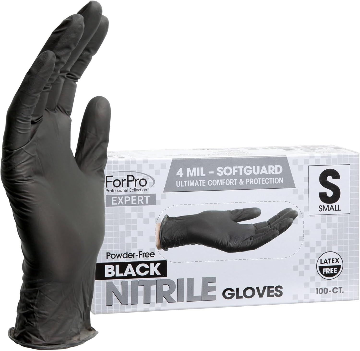 ForPro Expert SoftGuard Nitrile Gloves 4 Mil Black Small 100 Count