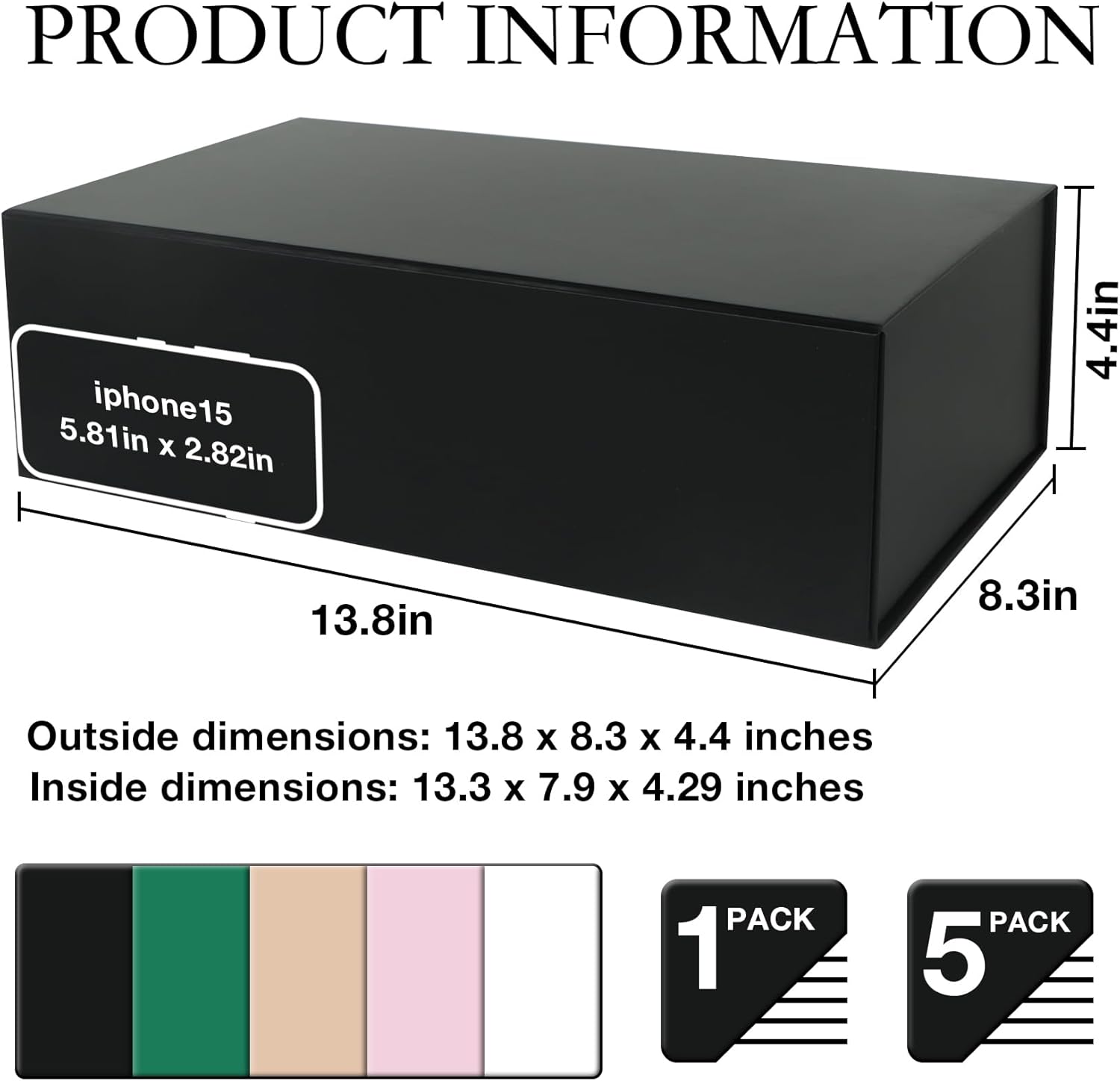 LFBOX Black Magnetic Gift Box 138x83x44 in 1 Pack