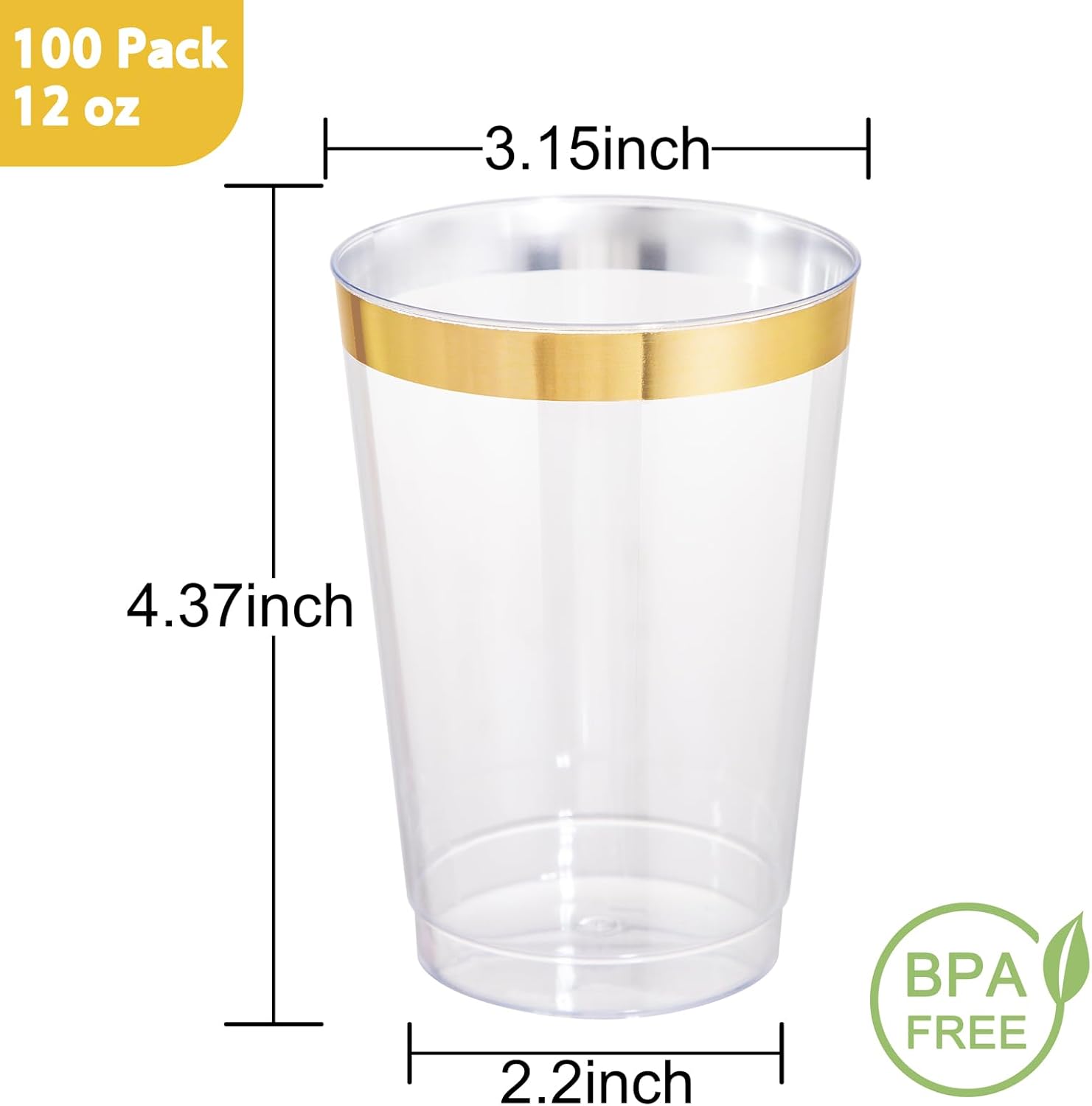 100 Pack 12 Oz Gold Plastic Cups for Parties and Weddings