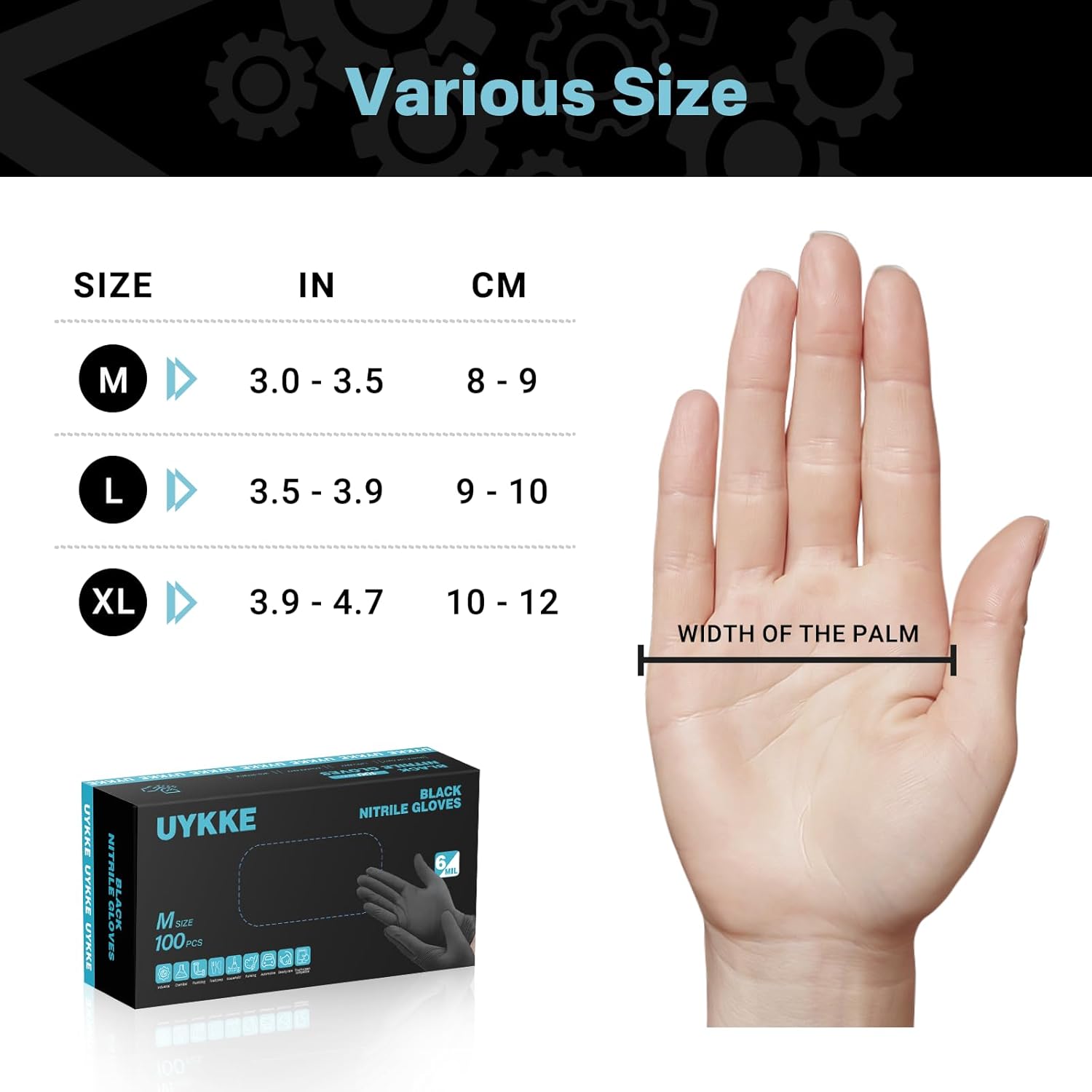 UYKKE 5mil Nitrile Gloves 1000pcs Black Disposable Gloves