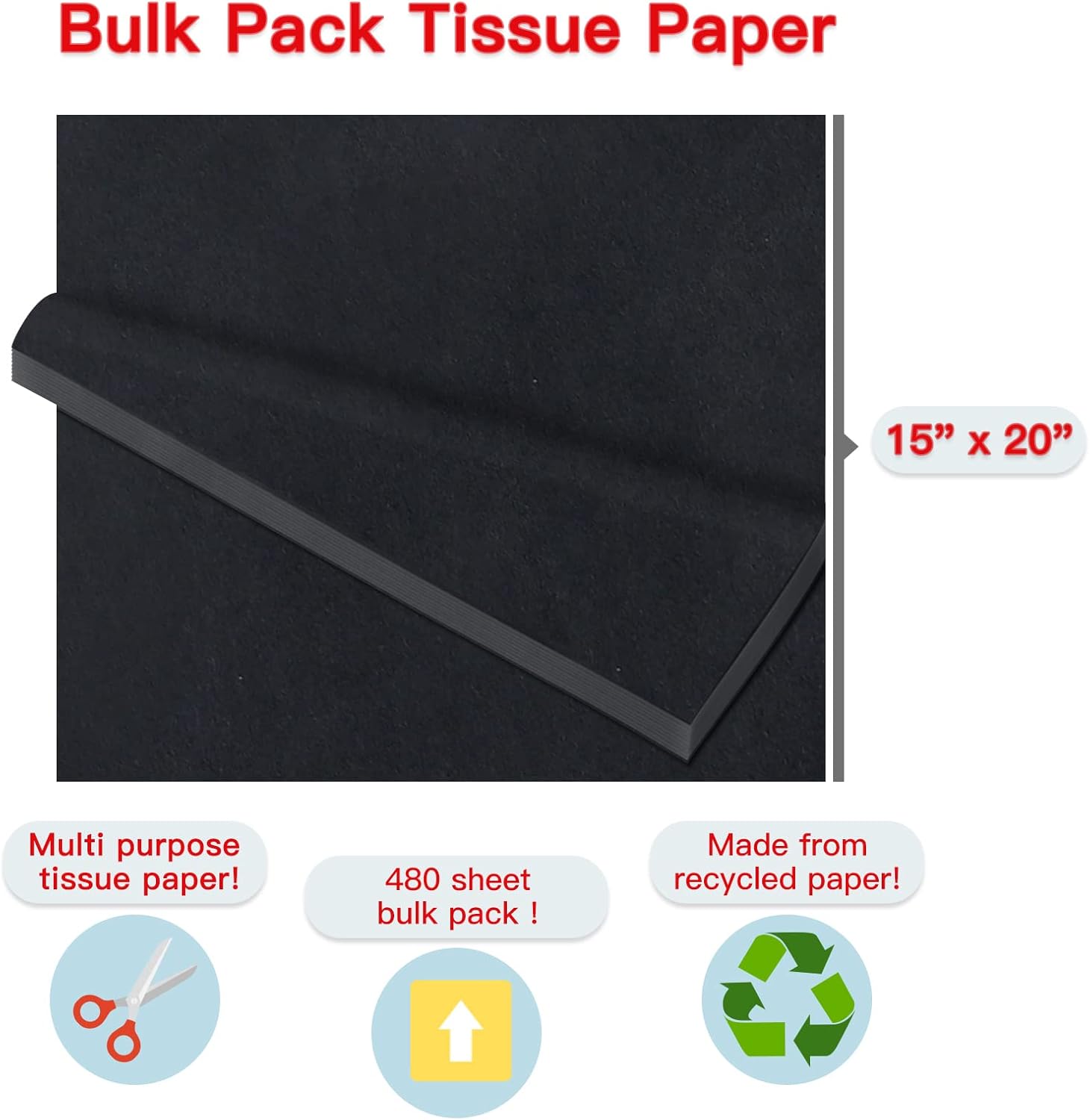 Packanewly 480 Sheet Black Tissue Paper Gift Wrap