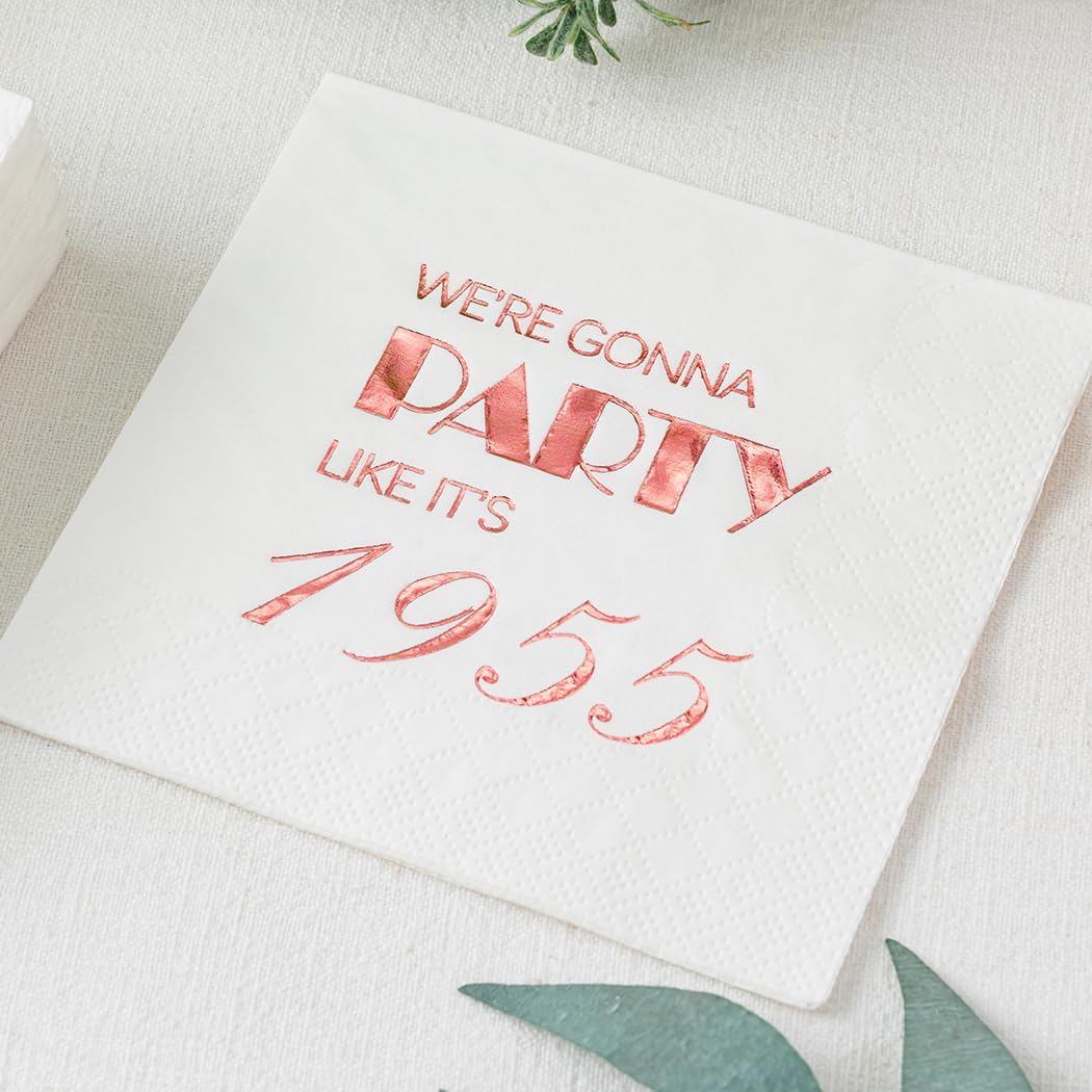 Crisky 70th Birthday Rose Gold Cocktail Napkins 50 Pcs 3-Ply