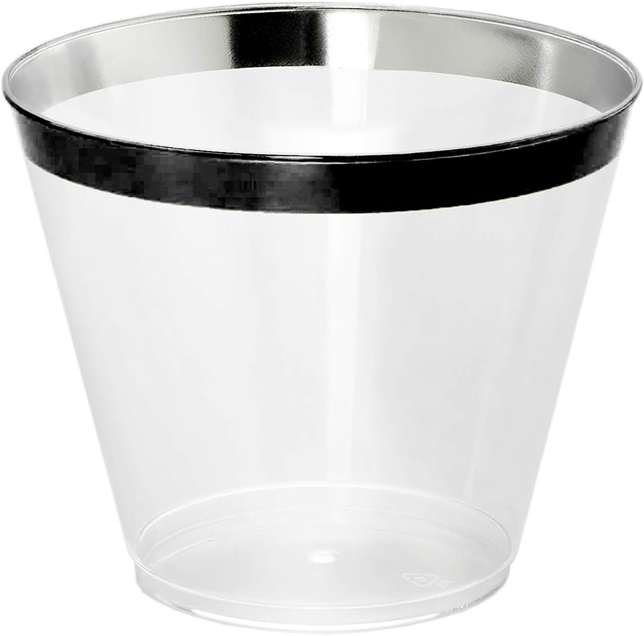 100 Black Rimmed Plastic Cups with Silver Ice Tongs Set