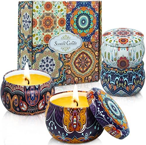 JUNPEI Scented Soy Candles 4PCS Travel Tin Aromatherapy Set