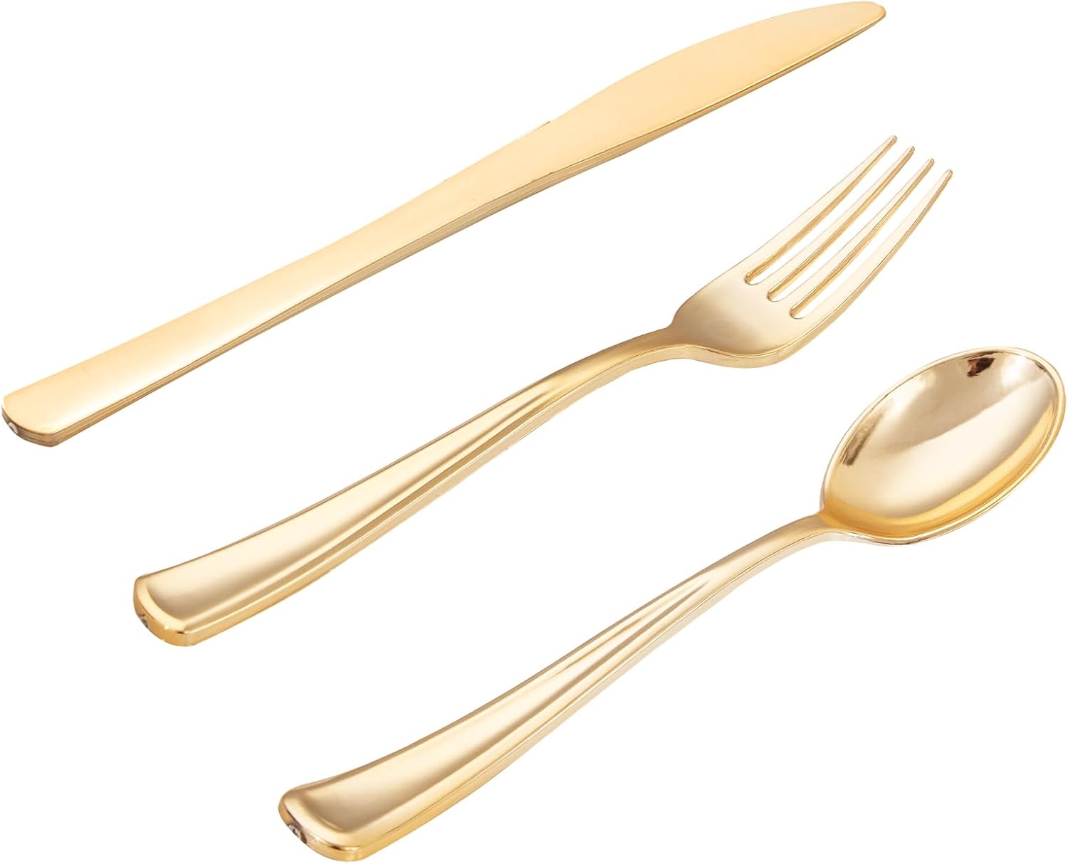 WDF 500PCS Gold Plastic Cutlery Set - Forks Spoons Knives for Events