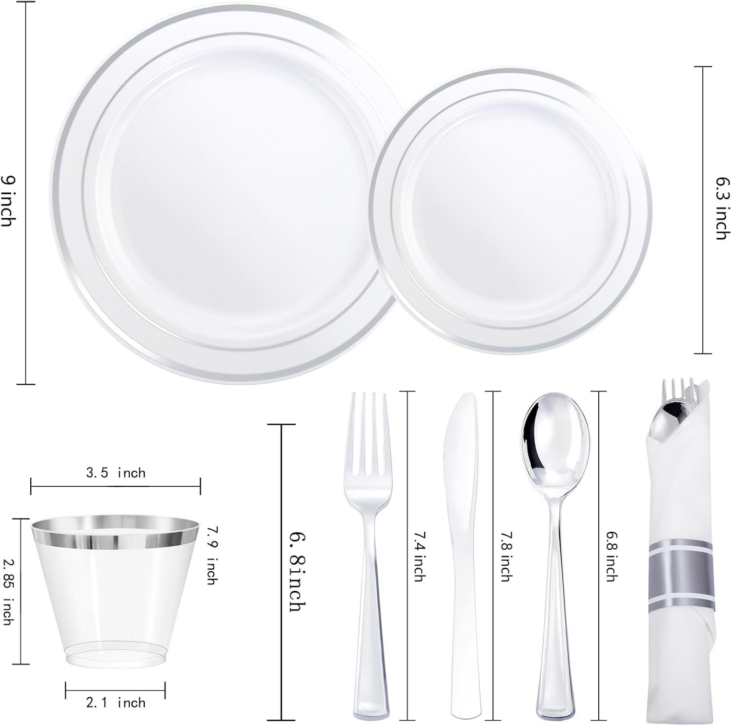 350 Piece Silver Plastic Dinnerware Set for 50 Guests