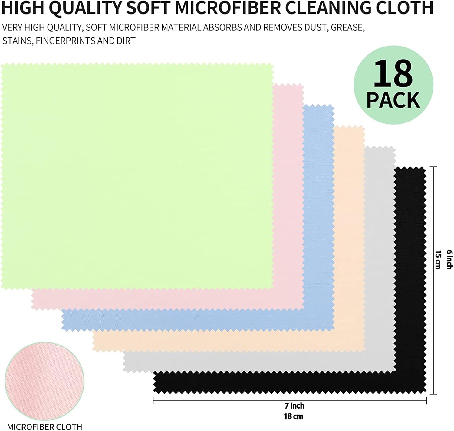 18 Pack Microfiber Cleaning Cloths for Glasses Phones Lenses and More