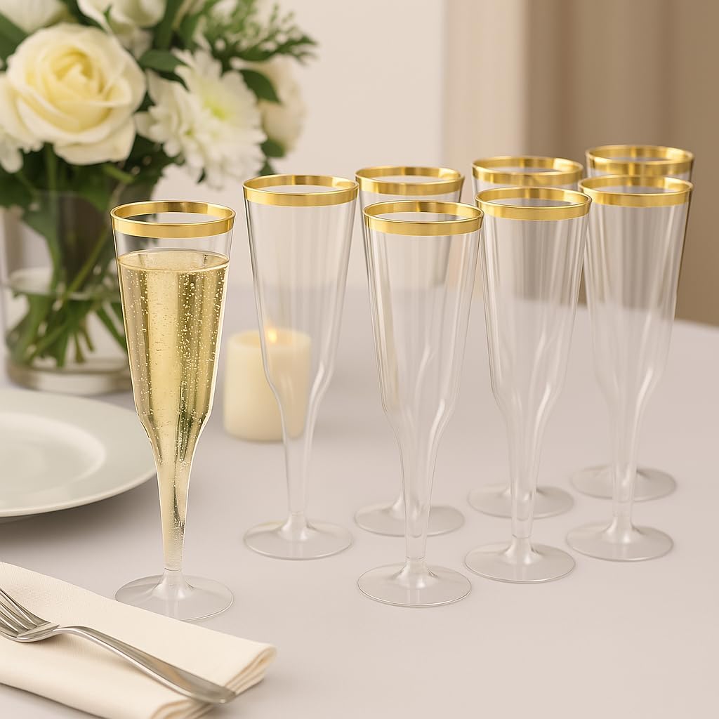 Oojami 30 Pack Gold Rim Champagne Flutes