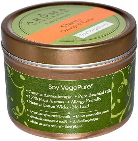 Aroma Naturals Soy VegePure Travel Tin Candle Clarity Orange Cedar 28 oz