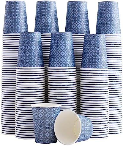 300 Pack Paper Cups 8 Oz Leak Proof Navy Floral Design