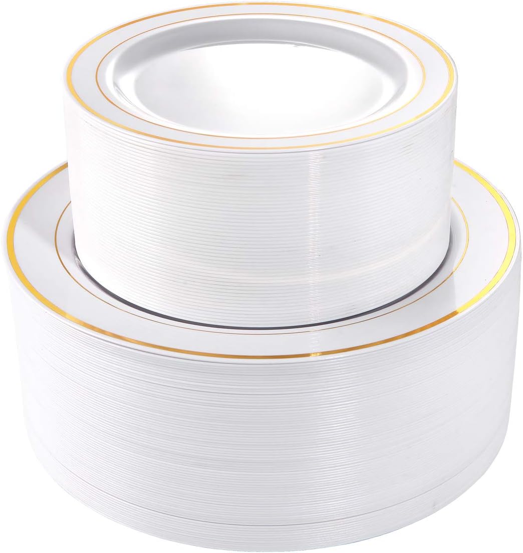 102 Piece Gold Plastic Plates Set Disposable Party Plates