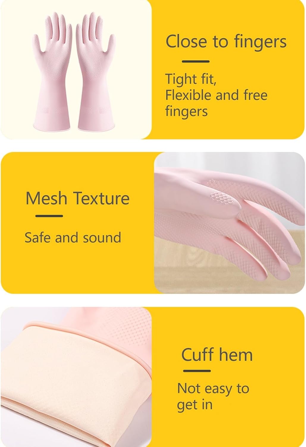3 Pair Dishwashing Gloves Longer Thicker Rubber Gloves
