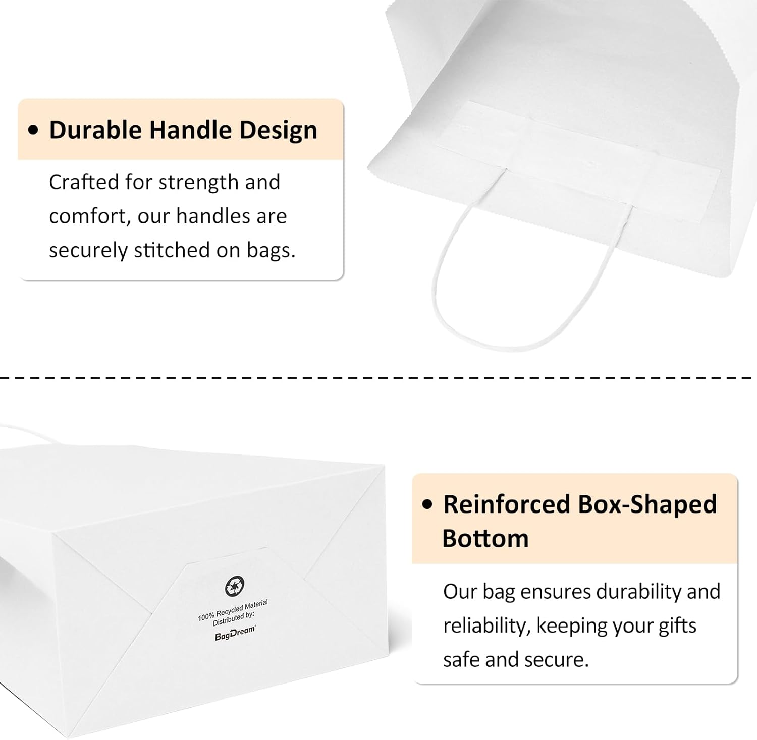 BagDream Small Gift Bags 25Pcs Kraft White with Handles