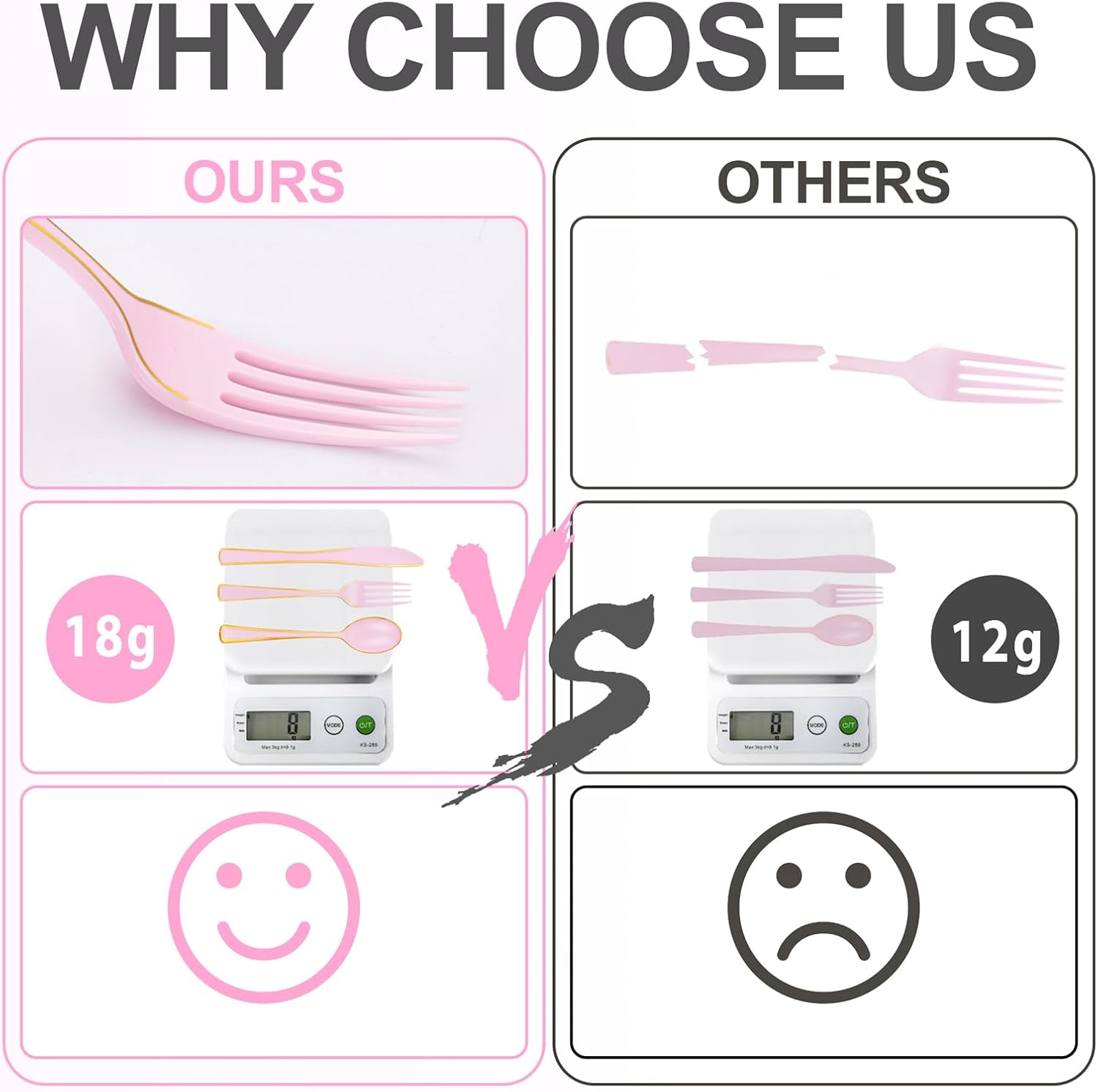 180 Piece Pink Plastic Silverware Set with Gold