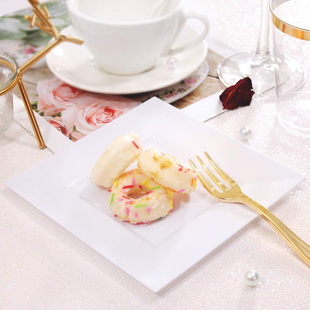 bUCLA 100PCS White Square Plastic Plates 6 Inch