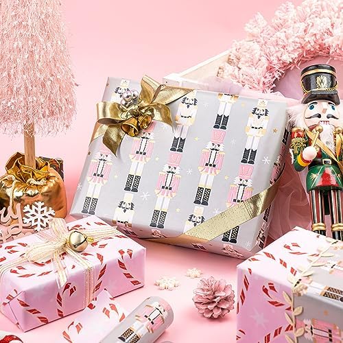 WRAPAHOLIC Reversible Christmas Wrapping Paper - 17x33ft Mini Roll
