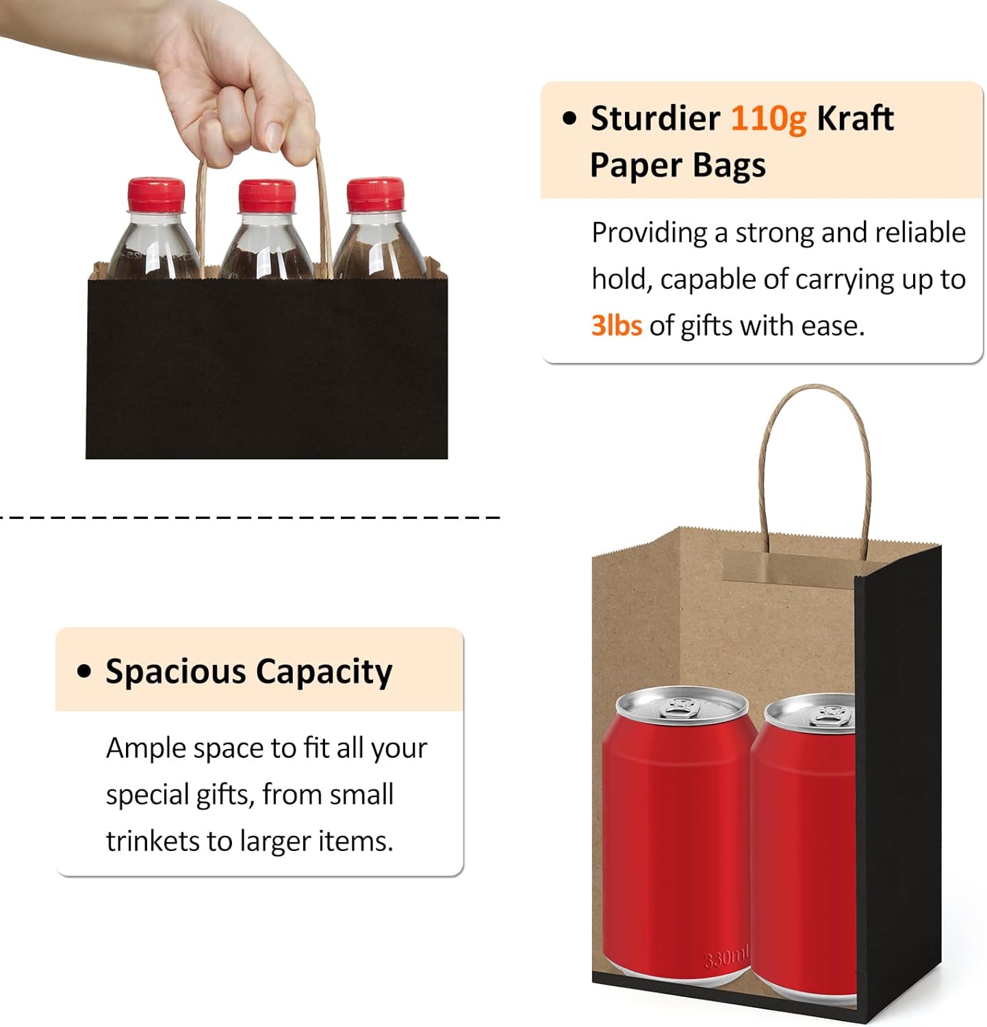 BagDream Kraft Paper Bags 25Pcs 525x3x8 Inch Small Gift Sacks with Handles