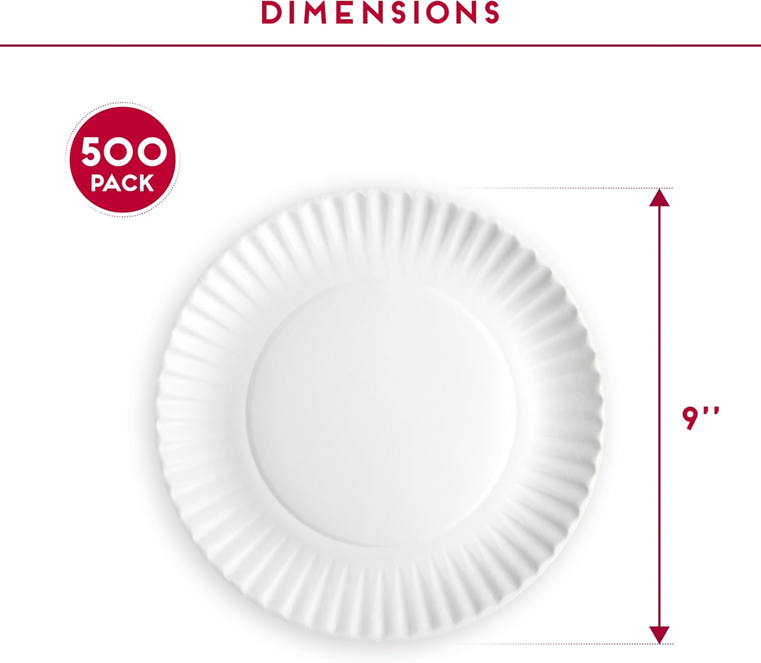 Alitte 9-Inch Disposable Paper Plates 500 Count Bulk Pack