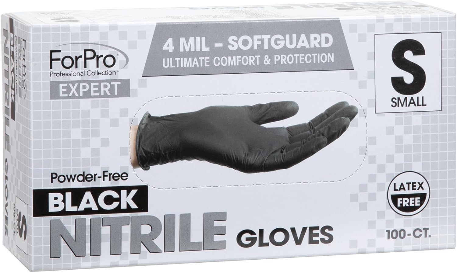ForPro Expert SoftGuard Nitrile Gloves 4 Mil Black Small 100 Count
