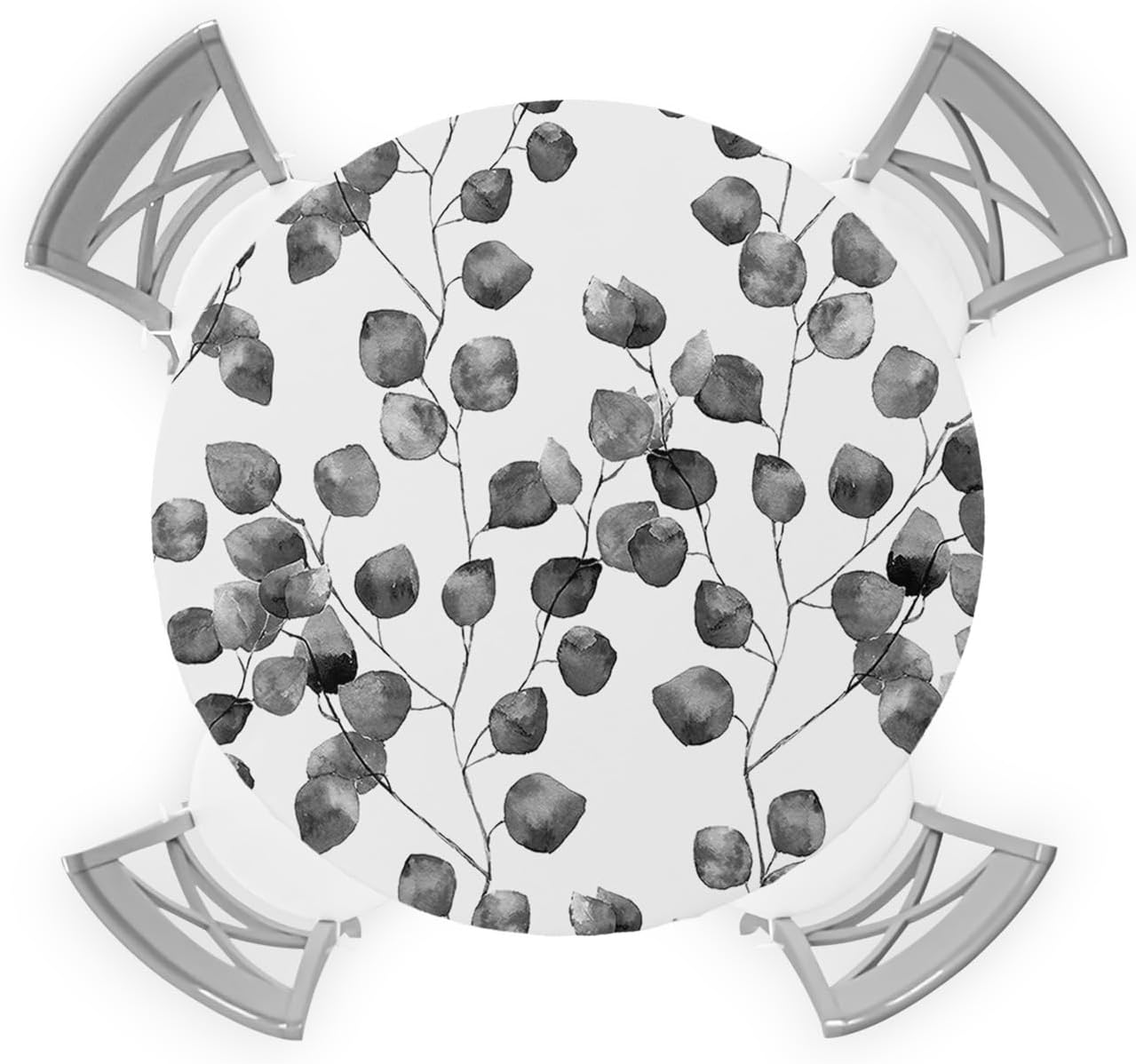 Grey Leaves Round Waterproof Table Cover Fitted Tablecloth