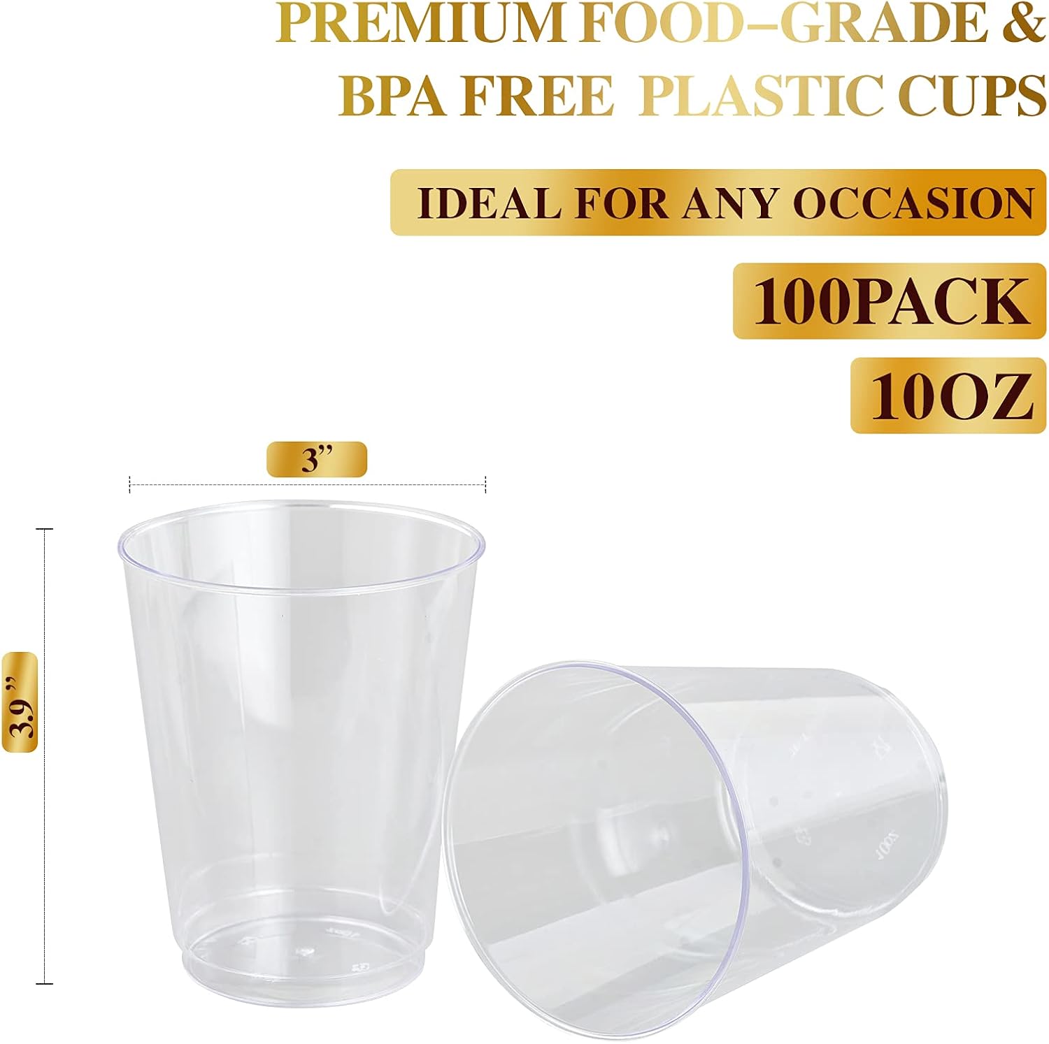 FOCUSLINE 10 Oz Clear Plastic Cups 100 Count