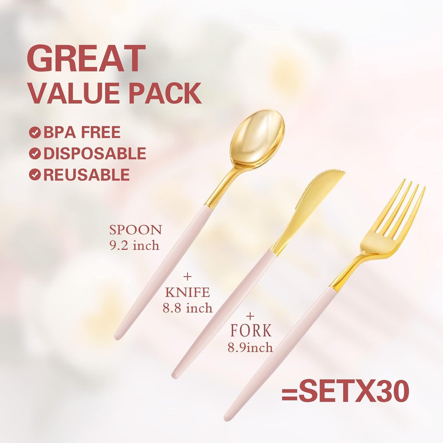 Rubtlamp 90Pcs Gold Plastic Silverware Set