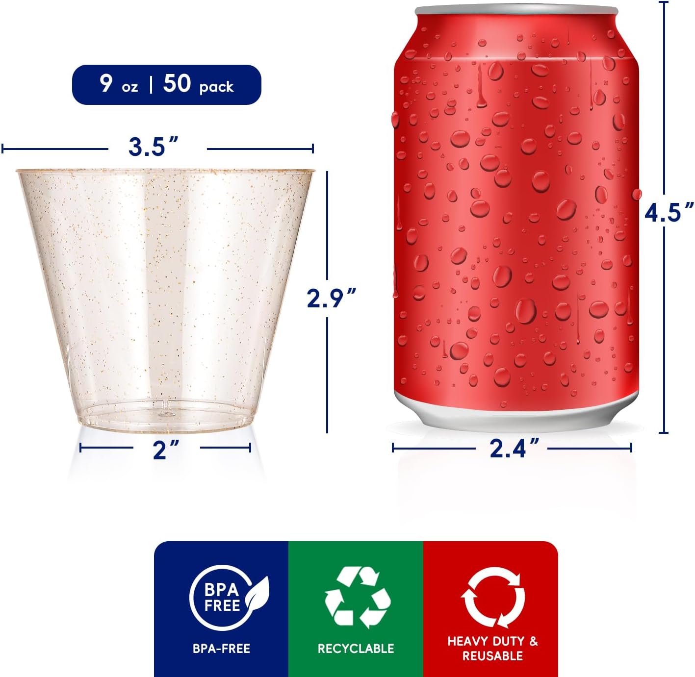 JOLLY CHEF 50 Pack Glitter Plastic Cups 9 oz