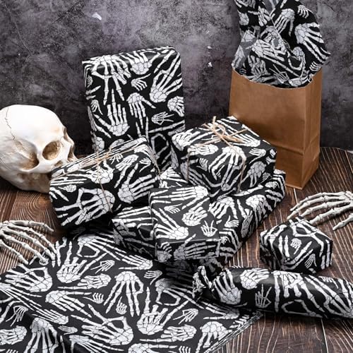 100 Sheets Halloween Tissue Paper 20x14 Inches Skeleton Design