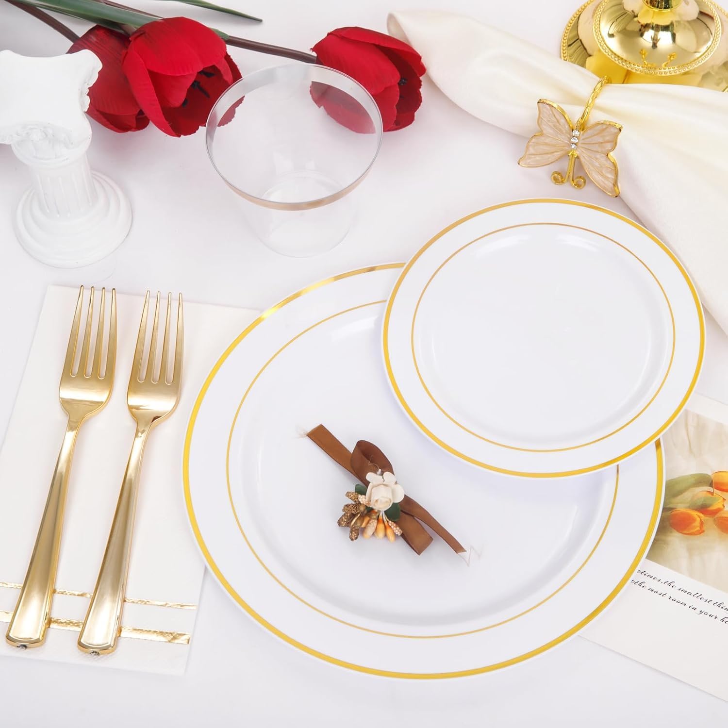 GATHER 700PCS Gold Plastic Plates for 100 Guests
