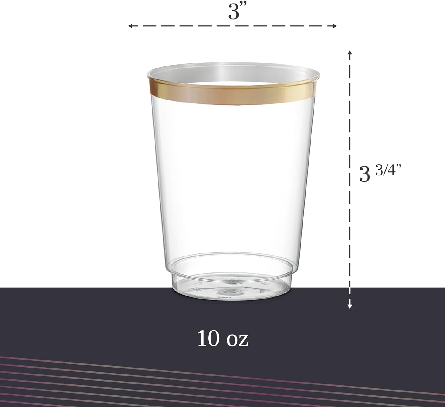 PLASTICPRO Disposable Plastic Tumblers 50 Pack Gold Rim
