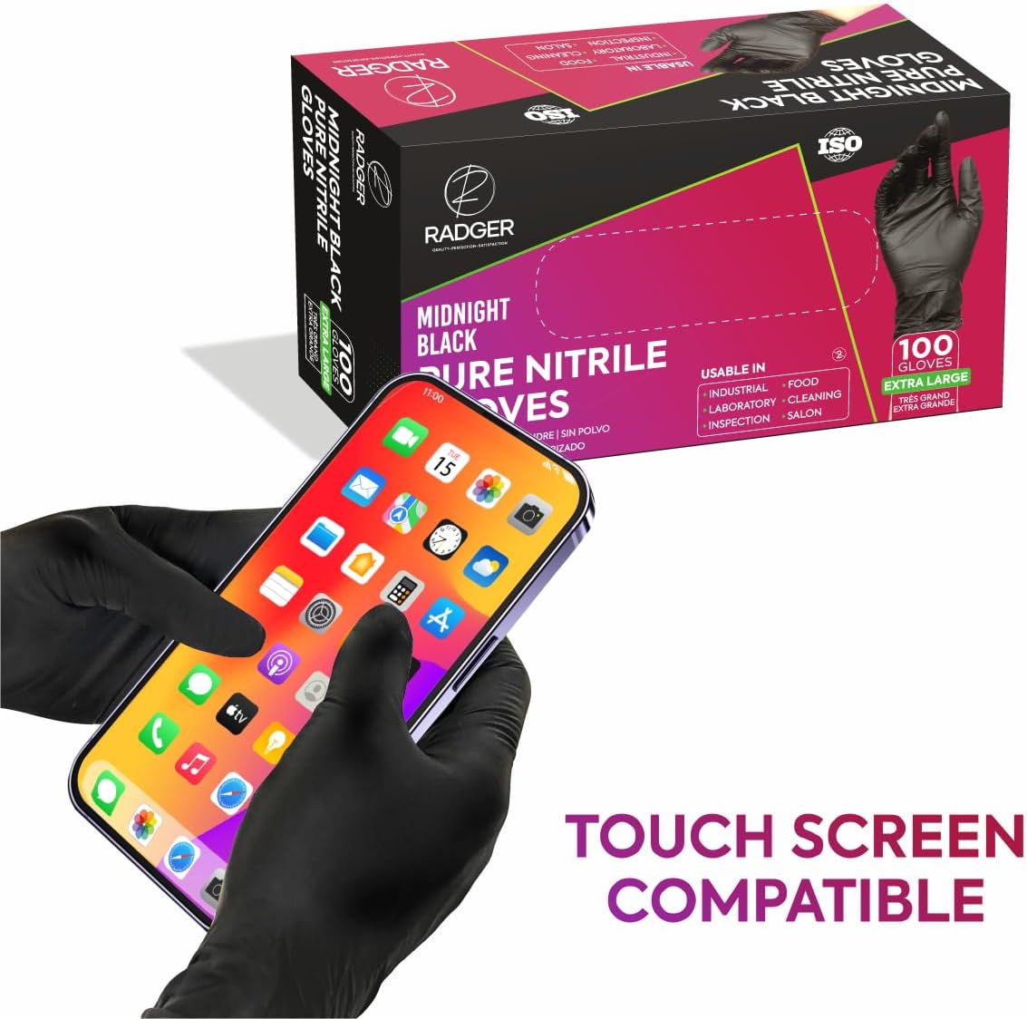RADGER Premium Black Nitrile Gloves 4 Mil Thick