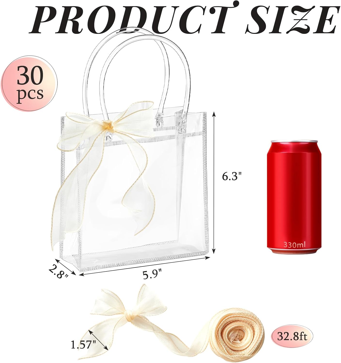 Ohuimrt 30 PC Clear Gift Bags with Handles and Ribbon
