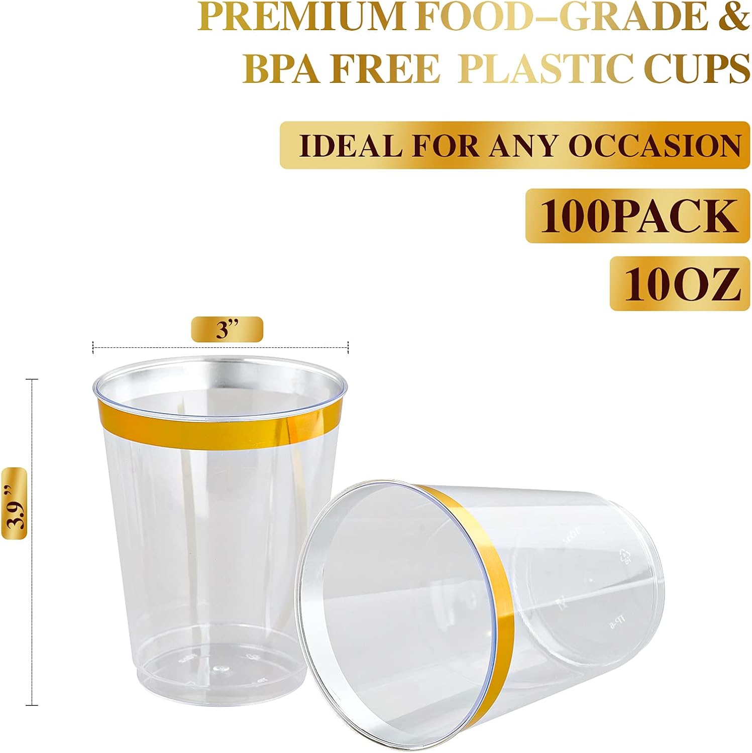 FOCUSLINE 10 oz Gold Rimmed Plastic Cups 100 Count
