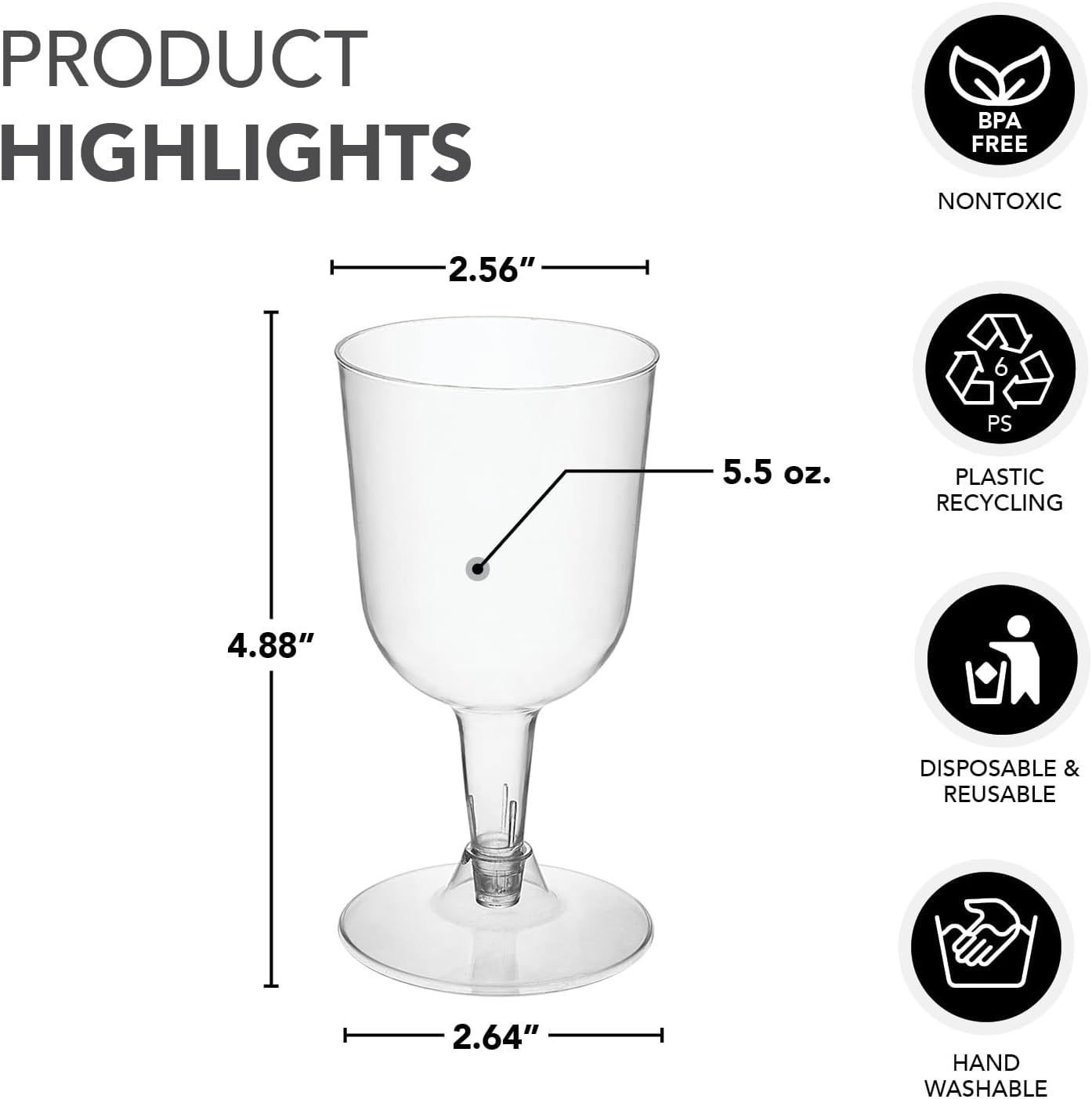 Party Essentials Hard Plastic Wine Glasses 55 Ounce Pack of 50