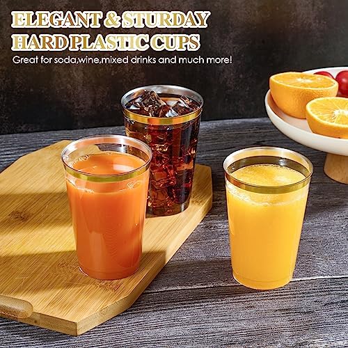 FOCUSLINE 200 Pack 12 oz Gold Rim Plastic Cups
