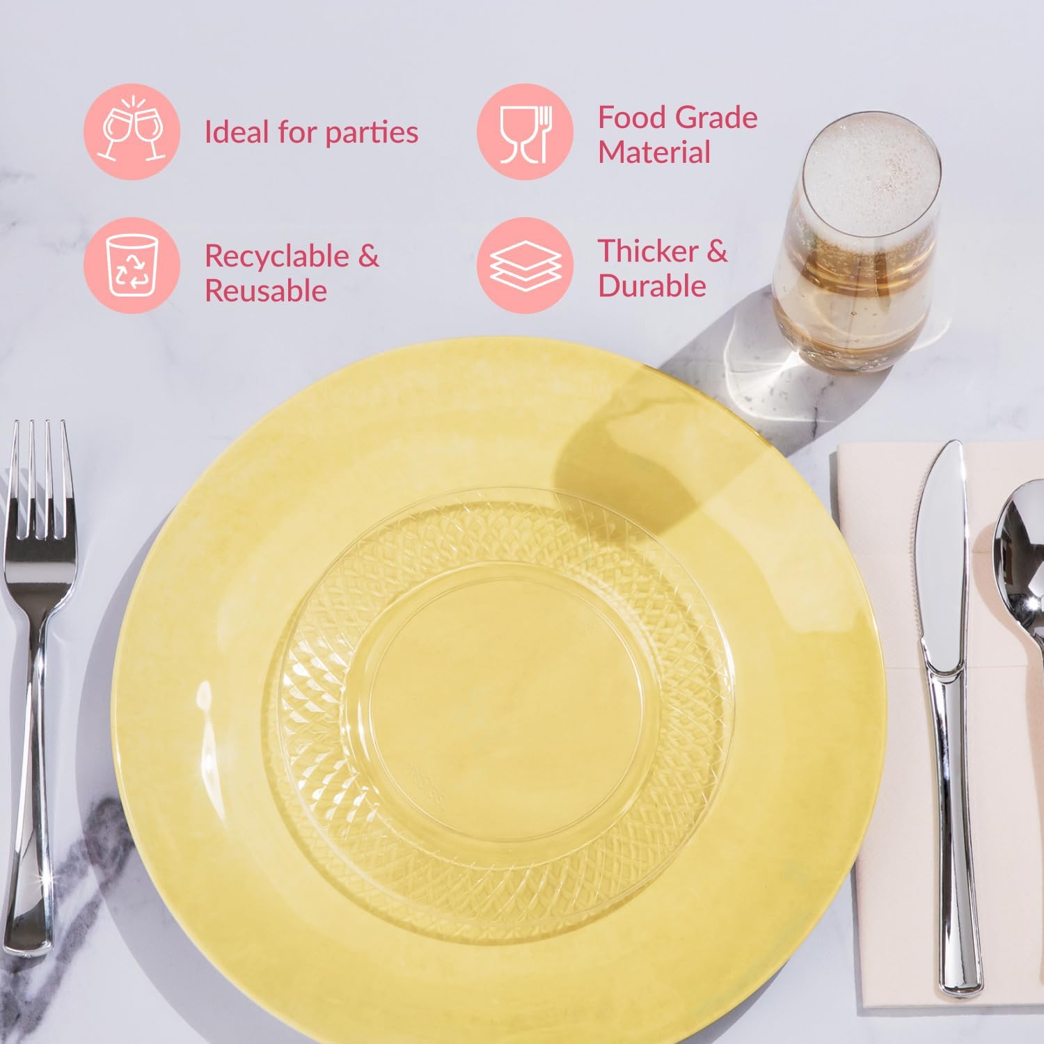 Prestee 100 Pack Clear Plastic Plates for Parties