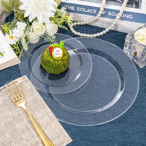 FLOWERCAT 200PCS Clear Plastic Plates for Parties