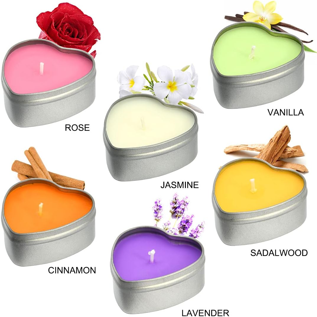DEYBBY Scented Soywax Tea Light Candles Heart Shape 6 Hours Burn Time