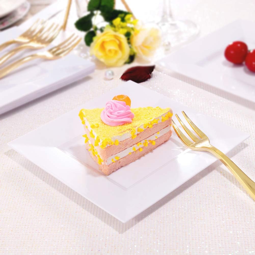 bUCLA 100PCS White Square Plastic Plates 6 Inch
