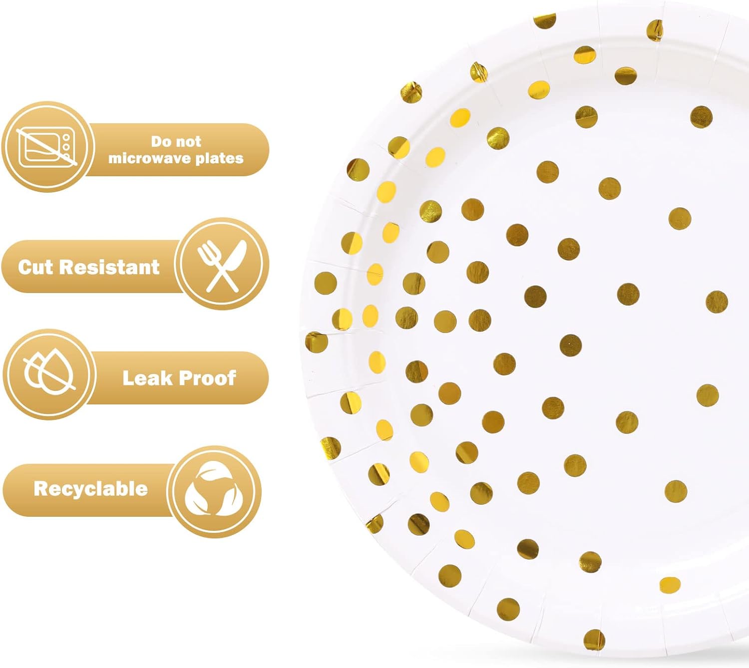 Gold Dot Paper Dessert Plates 50 Count Party Supplies