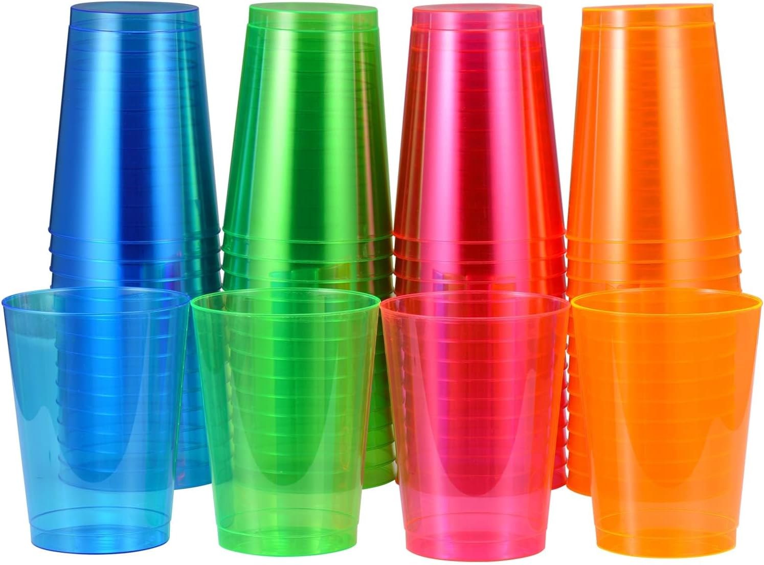100 Pack 10oz Neon Plastic Cups for Parties