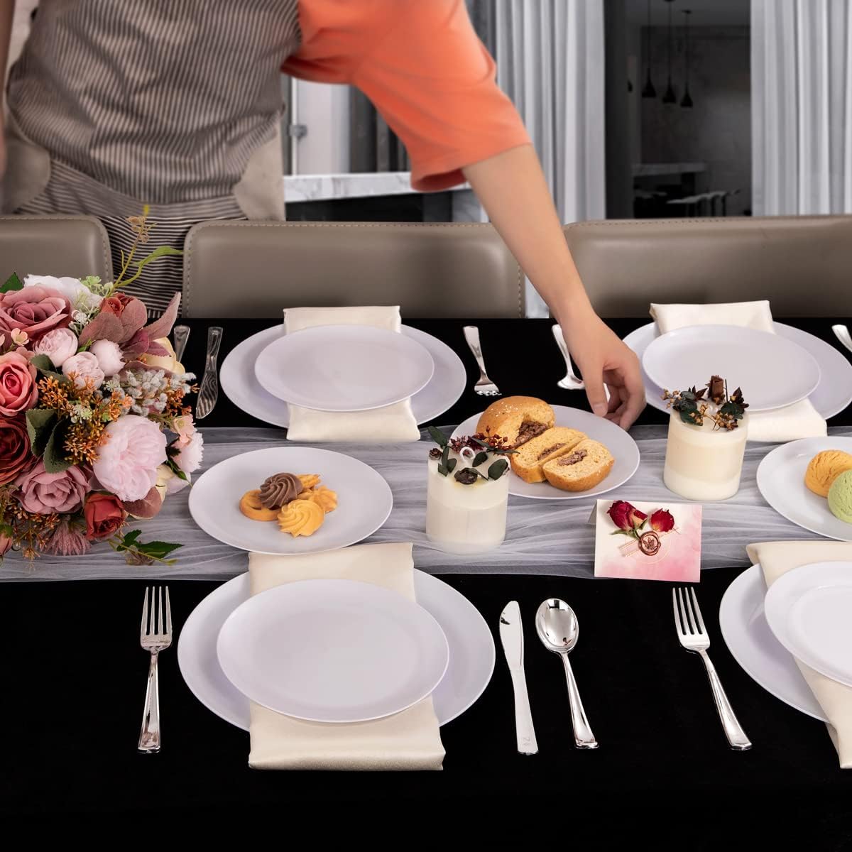 PULOTE 100PCS White Plastic Plates for Party and Wedding