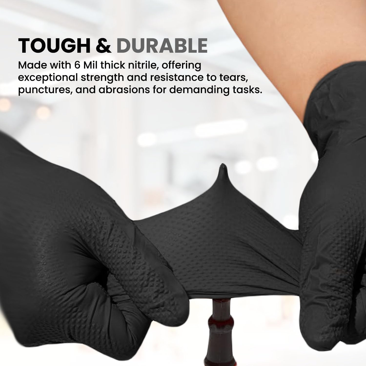 Black Nitrile Gloves with Diamond Texture and Octopus Grip