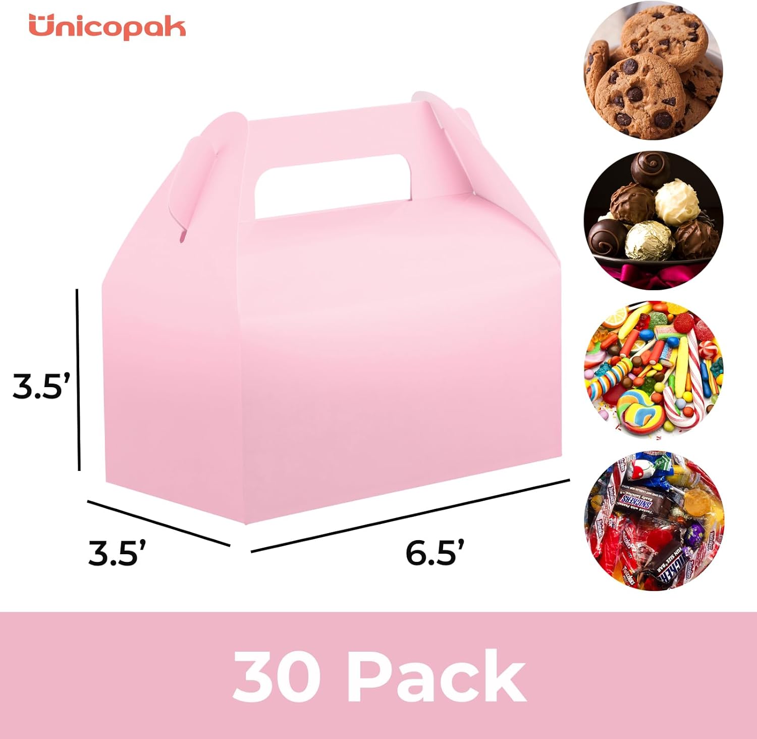 UnicoPak 30 Pack Pink Gable Treat Boxes