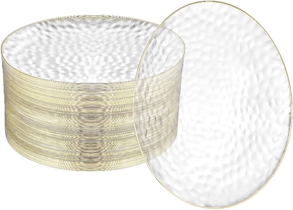 R-kay 100 Pack Clear Plastic Plates with Gold Rim