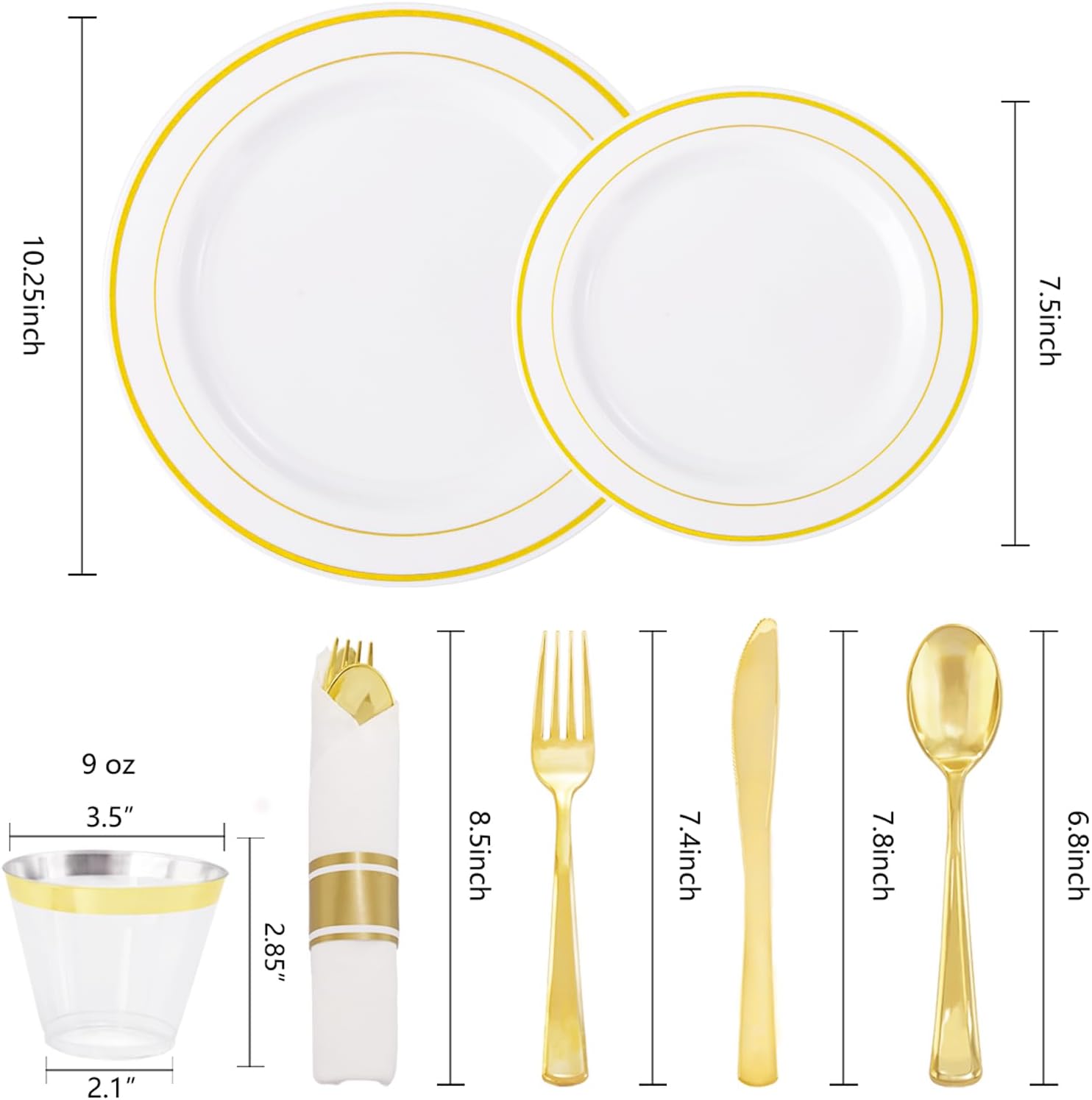 WELLIFE 350-Piece Gold Disposable Plates Cutlery Set