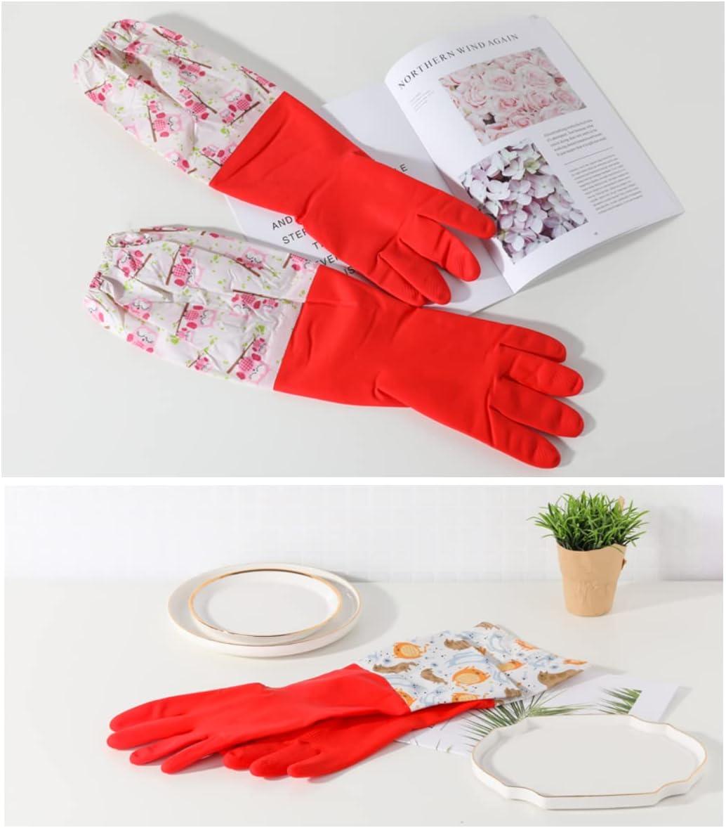 Reusable Waterproof Latex Rubber Gloves with Fleece Lining 2 Pairs
