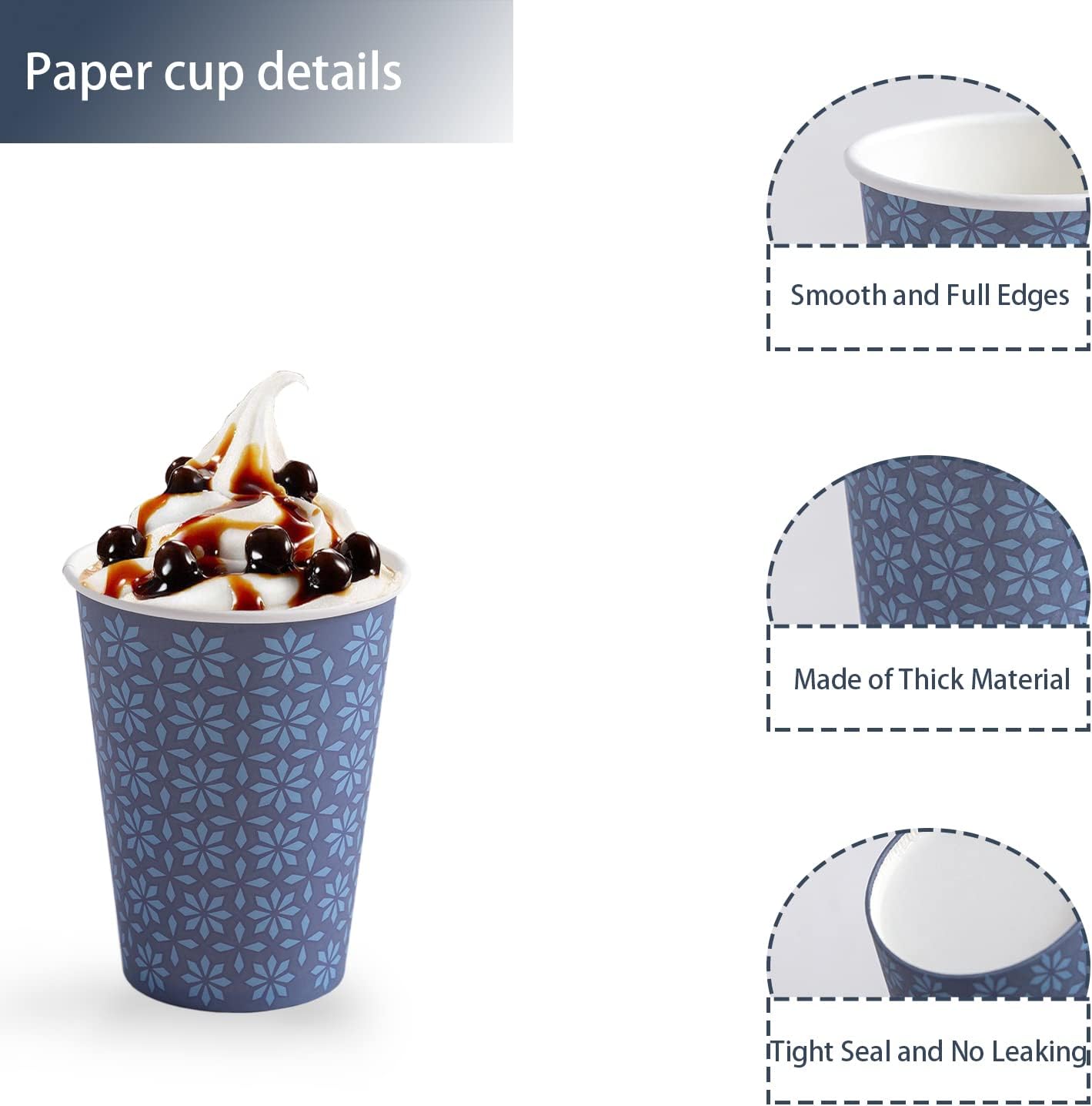 300 Pack Paper Cups 8 Oz Leak Proof Navy Floral Design