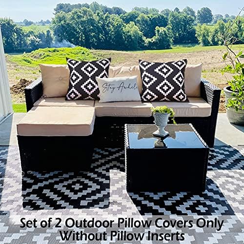 CARRIE HOME Black and White Waterproof Outdoor Pillows 18x18 Set of 2